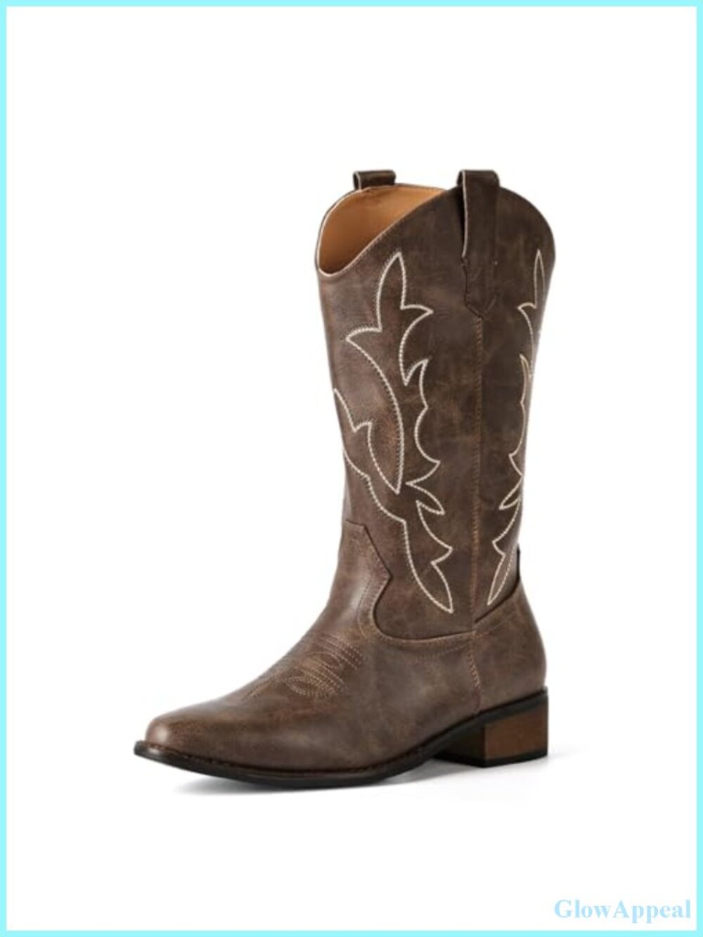 Women's Faux Leather Cowboy Boots Mid Calf Pointed Toe Western Pull-On